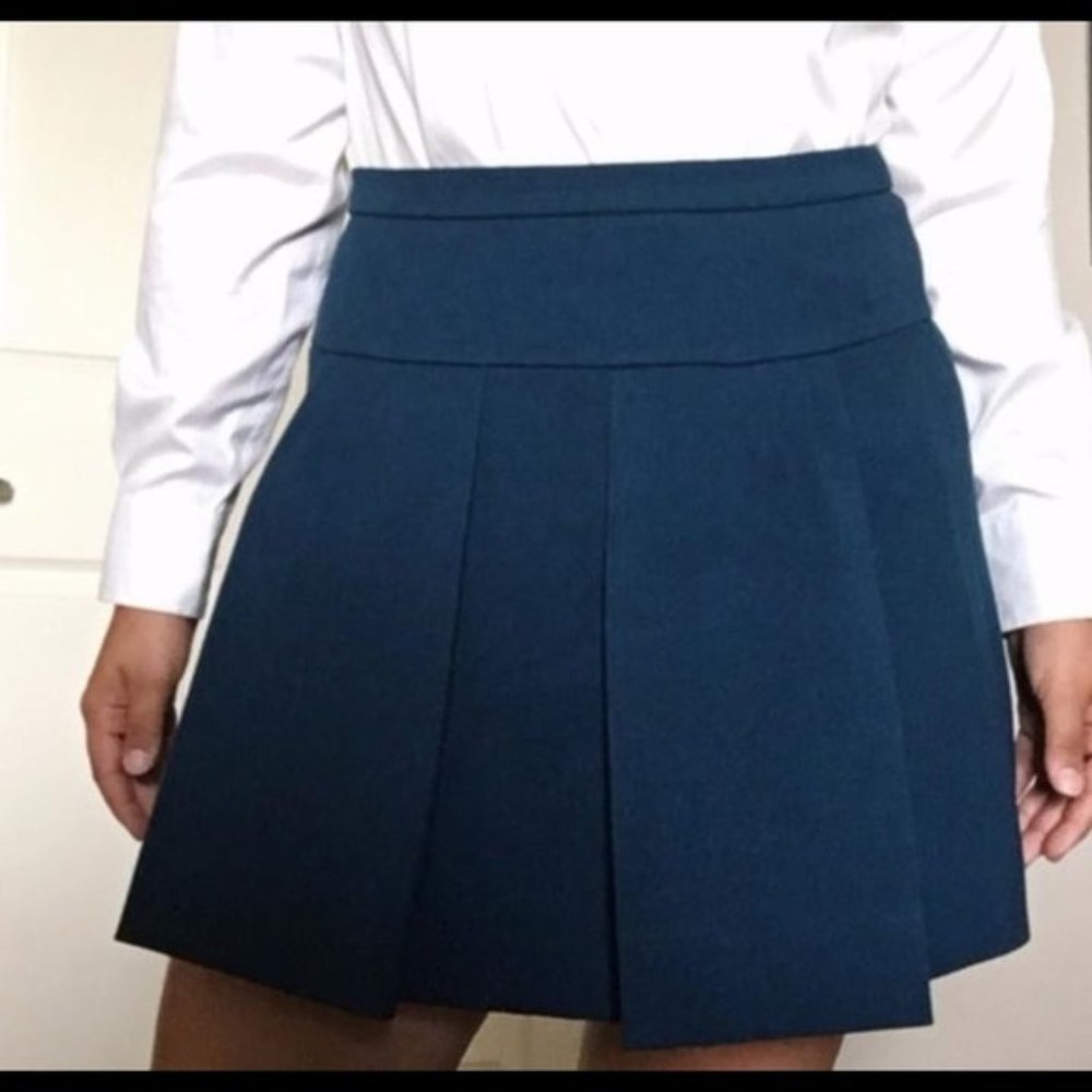J. Crew Box Pleat Skirt In Crepe Blue Caravan Size 0‎